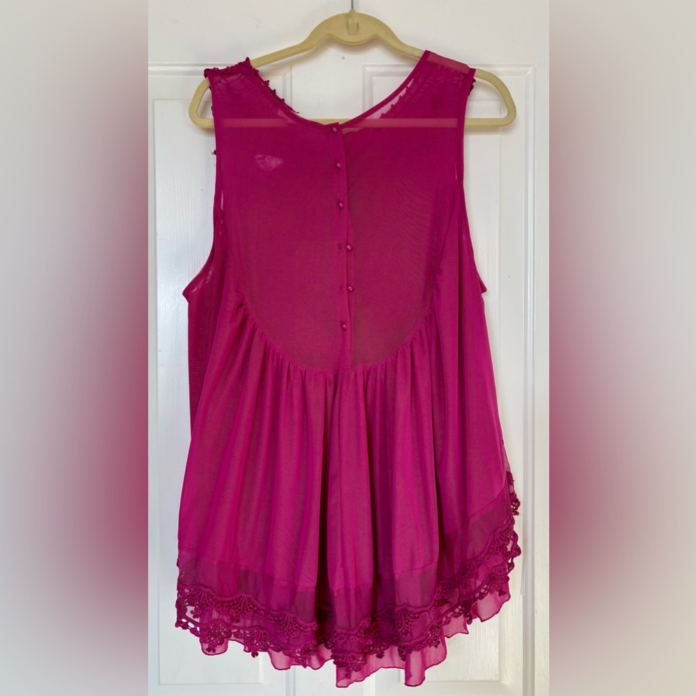 Indigo Thread Company Sheer Lace Pink Top 2X - Picture 3 of 6